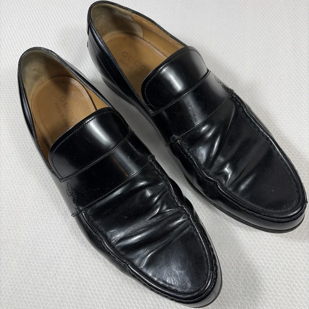 GUCCI Black Leather Slip On Loafers Mens EU 41 / US 8 Italy